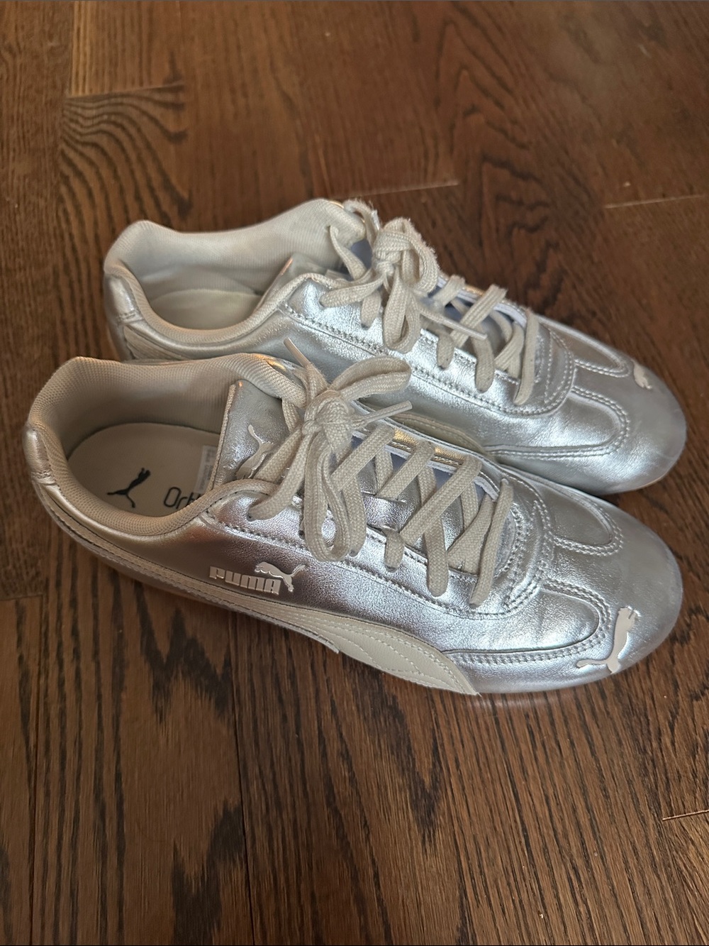 Puma Women's Metallic Silver Low-Top Sneakers 9.5